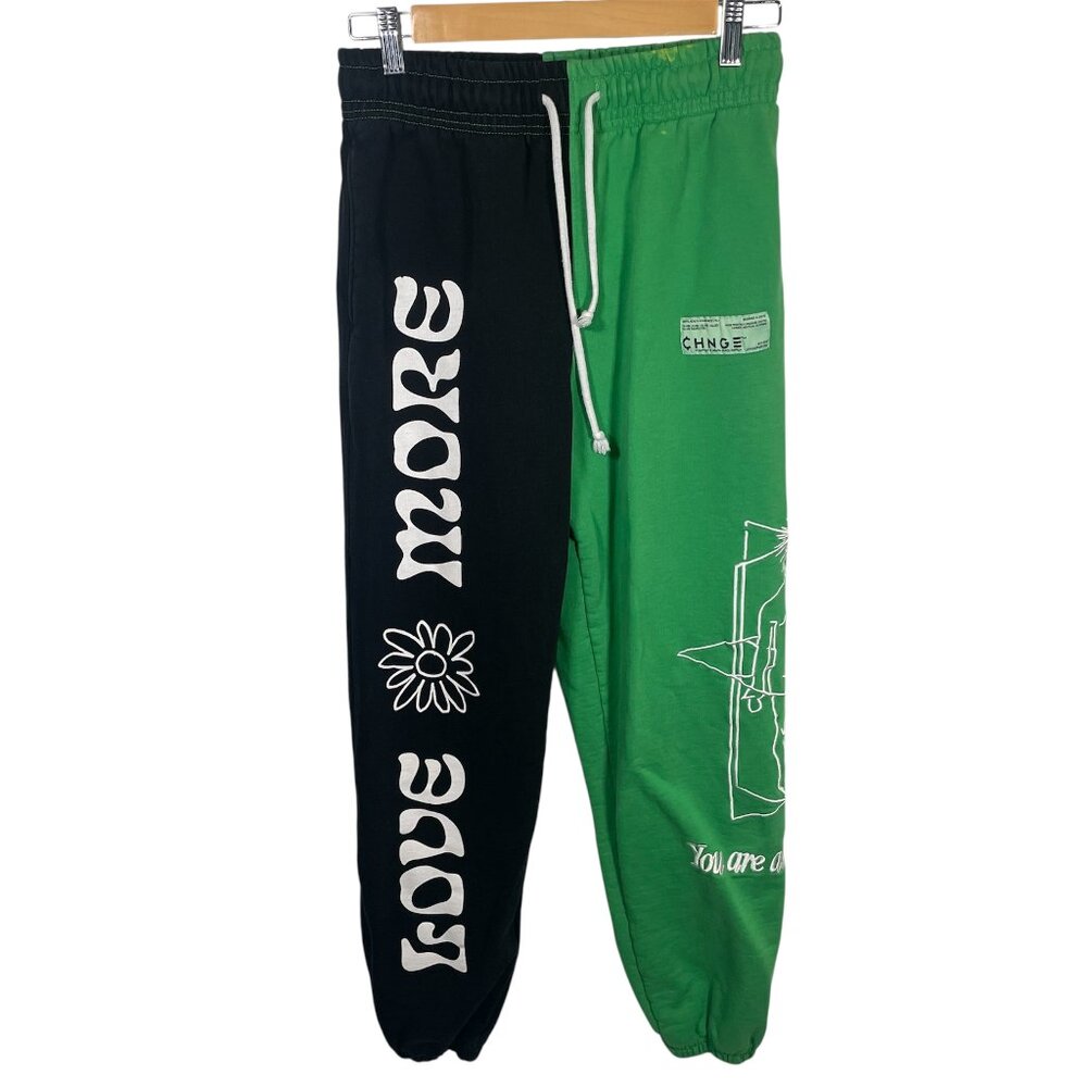 CHNGE Black & Green Two-Tone Track Joggers